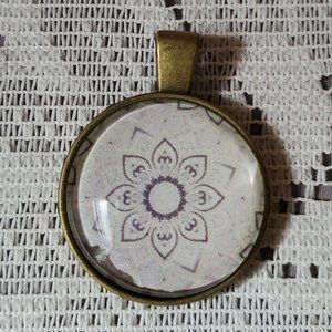 Purple Flower Glass Cabochon Pendant - Handmade